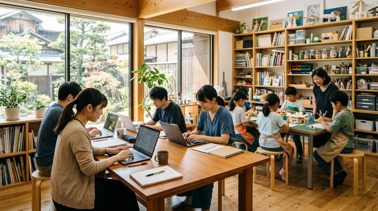 IDEAL Academy の明るい学習スタジオで学ぶ生徒たち
