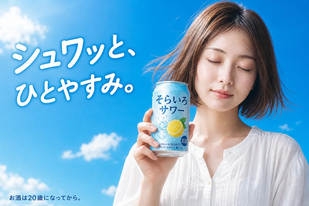 rinneを飲料CMタレントに起用したキービジュアルイメージ
