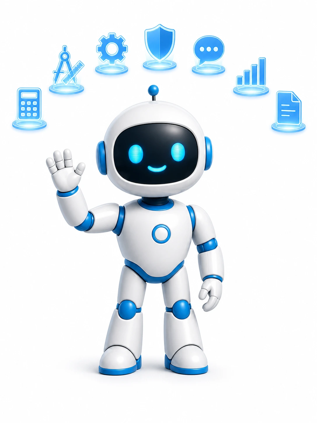IDEAL Agents ─ 頭上に7つの役割アイコンを浮かべた1体のAIエージェントのイラスト